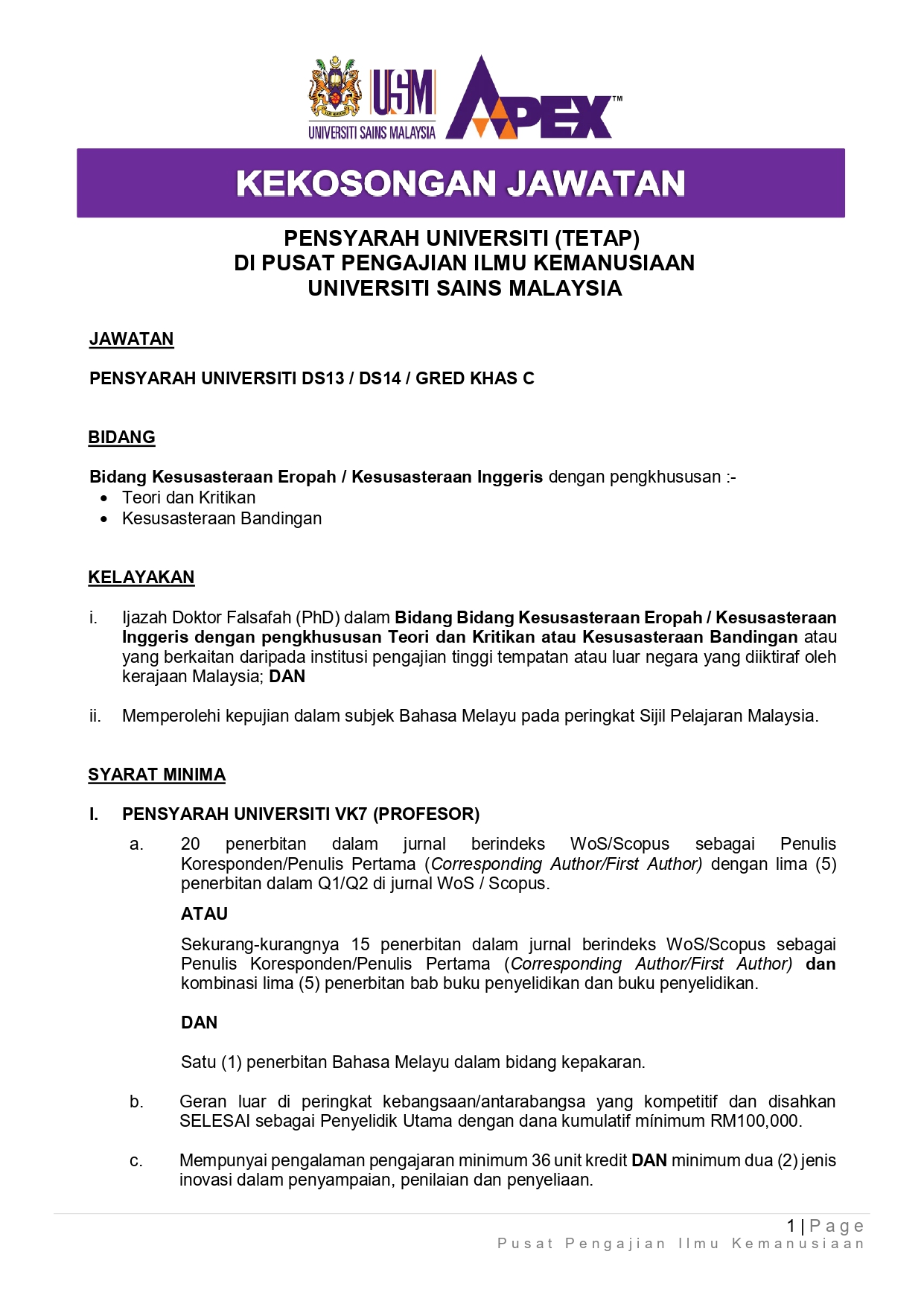 Iklan Kekosongan Jawatan Pensyarah Universiti Tetap 2025 Bidang Kesusasteraan Eropah Inggeris 3 Ogos 2025 page 0001