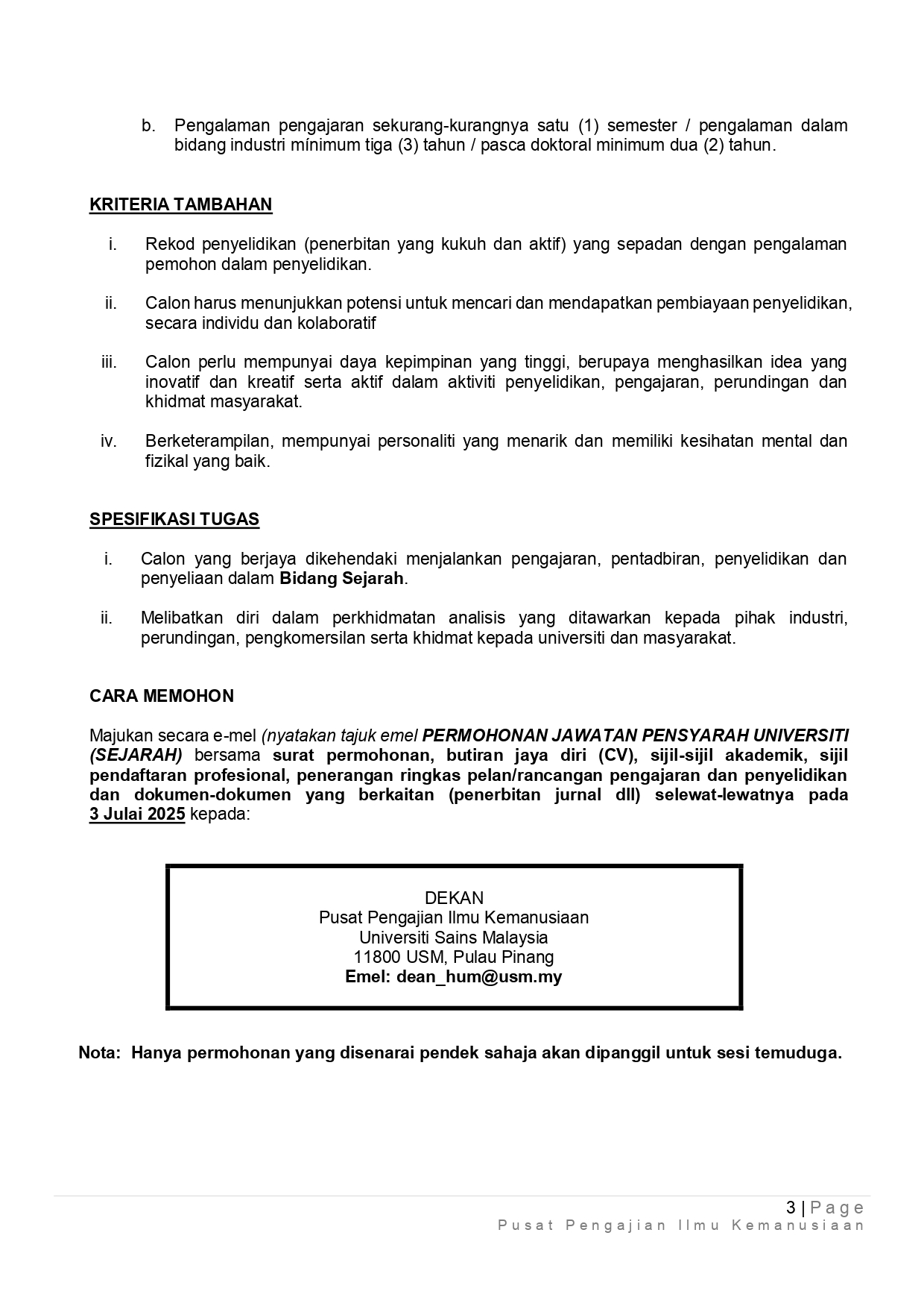 Iklan Kekosongan Jawatan Pensyarah Universiti Tetap 2025 Bidang Sejarah page 0003