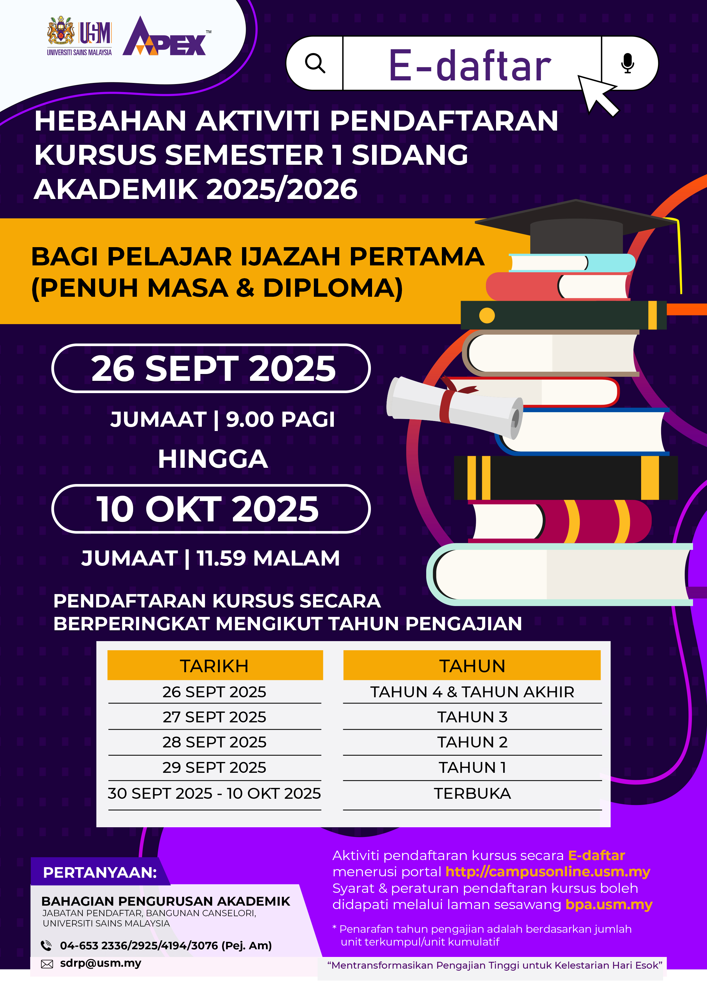 POSTER VERSI BM PEKELILING PENDAFTARAN KURSUS SEM 1 SA 2025.2026 FINAL
